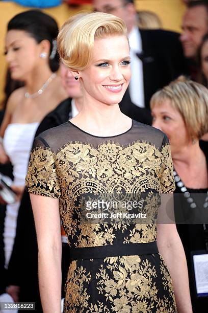 Actress January Jones arrives at the 17th Annual Screen Actors Guild Awards held at The Shrine Auditorium on January 30, 2011 in Los Angeles,...