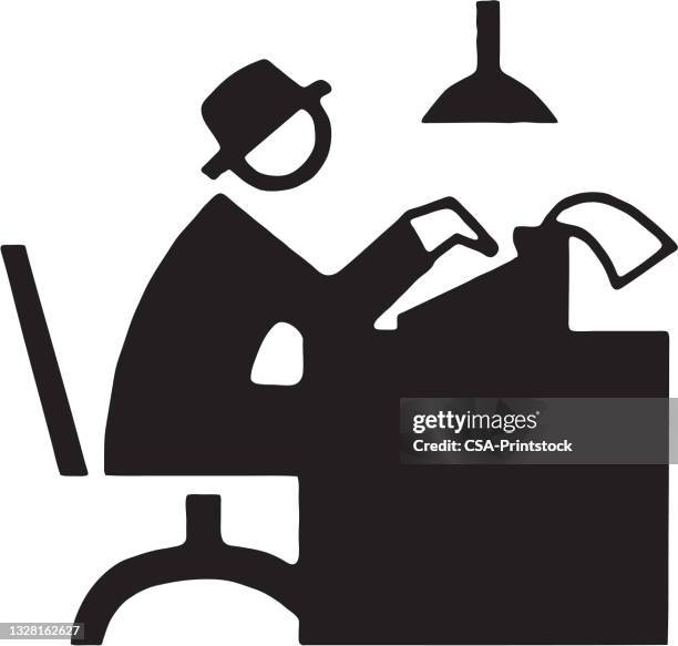 man typing at desk - typewriter vector stock illustrations
