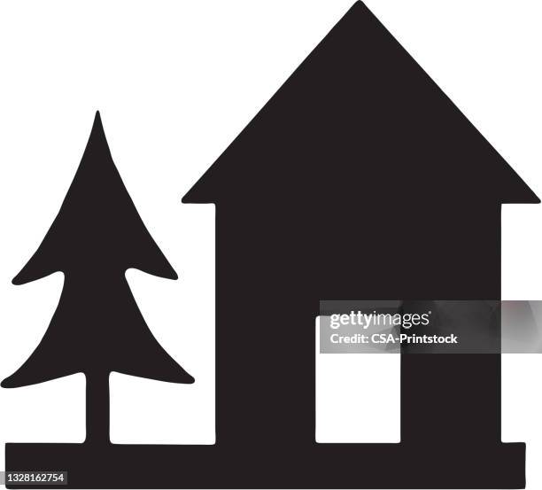 house and tree - cabin stock illustrations