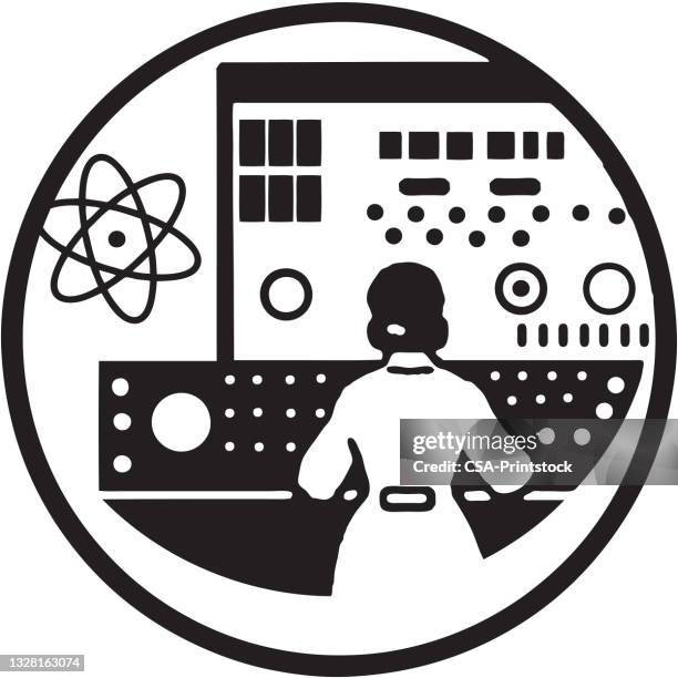 woman at computer - laboratory computer stock illustrations