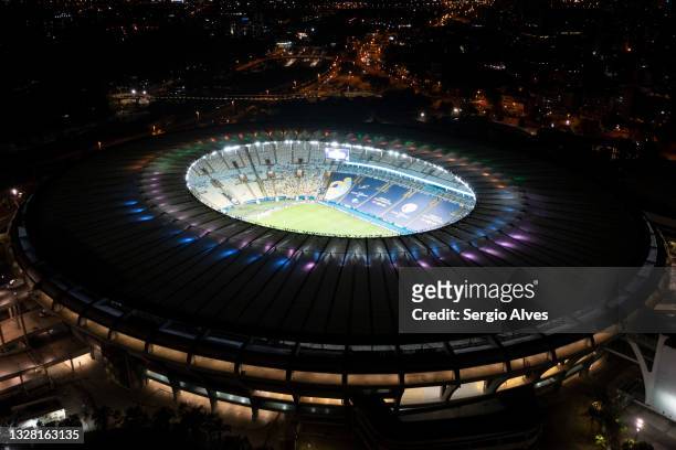 Aerial view of Maracana Stadium after the Copa America Brazil 2021 Final on July 10, 2021 in Rio de Janeiro, Brazil.