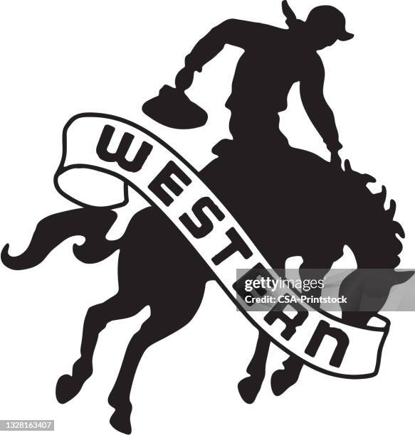 man riding horse - bucking bronco stock illustrations