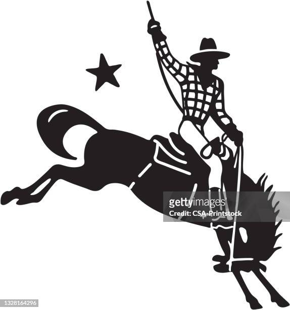 ilustrações de stock, clip art, desenhos animados e ícones de cowboy on horse - cavalo selvagem arqueado