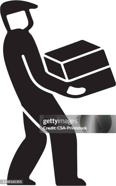 man lifting box - removal men stock illustrations