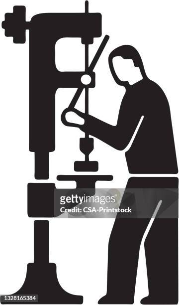 man using drill press - factory worker stock illustrations
