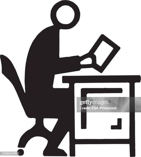 man working at desk - school secretary stock illustrations