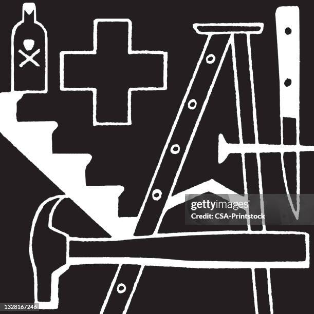 tools, ladder and stairs - basement stock illustrations