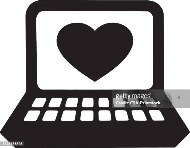 heart on laptop - organisieren stock illustrations