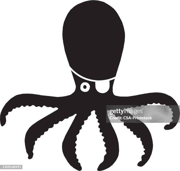 octopus with eyepatch - octopus silhouette stock illustrations