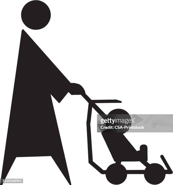 woman pushing stroller - nanny 幅插畫檔、美工圖案、卡通及圖標
