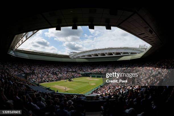 General view as Novak Djokovic of Serbia plays a forehand during his men's Singles Final match against Matteo Berrettini of Italy on Day Thirteen of...