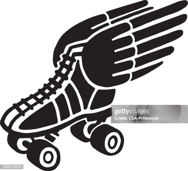 ilustrações de stock, clip art, desenhos animados e ícones de winged roller skate - patinagem sobre rodas