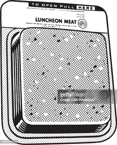 package of sliced lunch meat - baloney stock illustrations