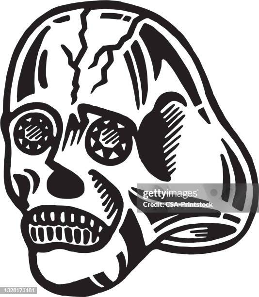 cracked skull - skull rings stock illustrations