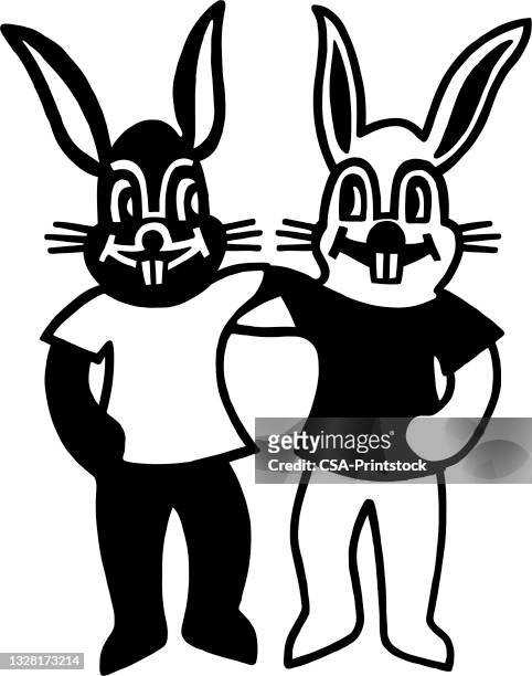 two rabbits - two animals stock illustrations