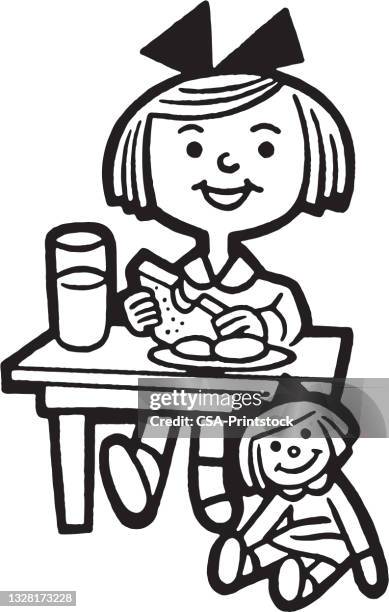 girl eating a sandwich - child biting stock illustrations