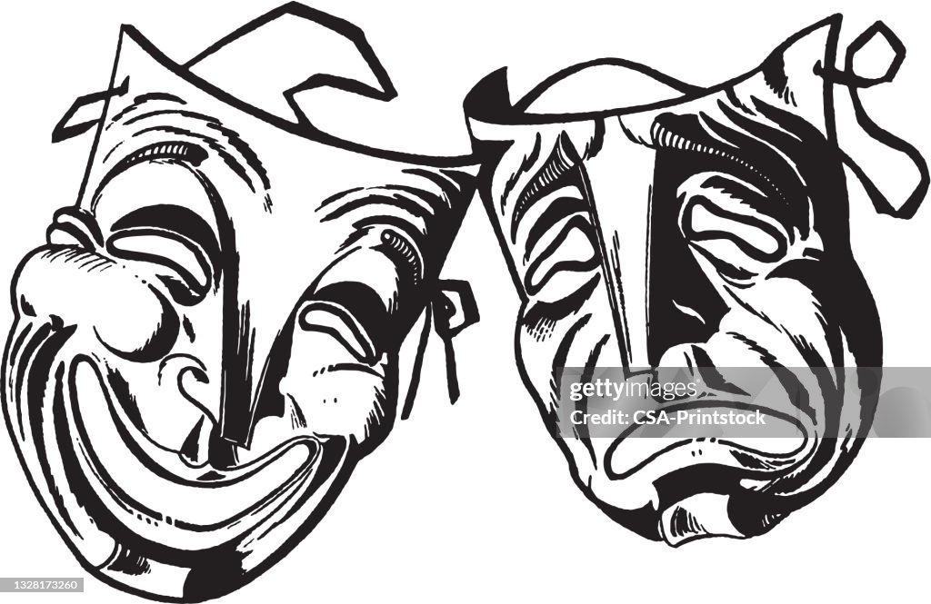 Two theater masks, comedy and drama symbol