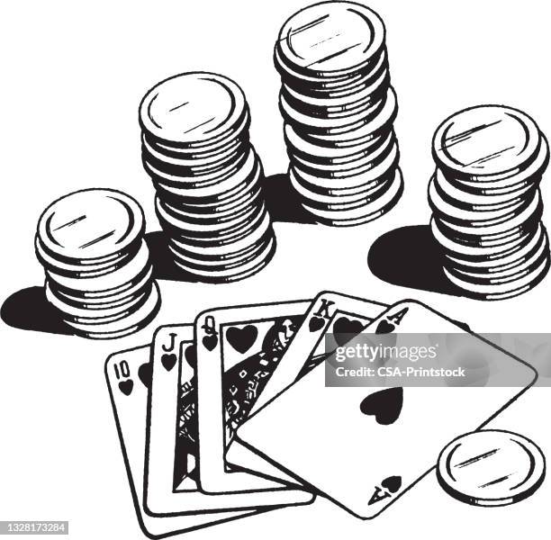 illustrations, cliparts, dessins animés et icônes de argent et cartes à jouer - jeton poker