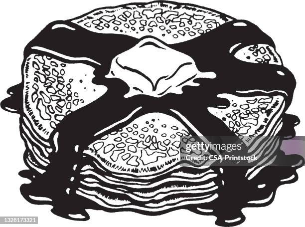 pancakes and syrup - pancake stack stock illustrations