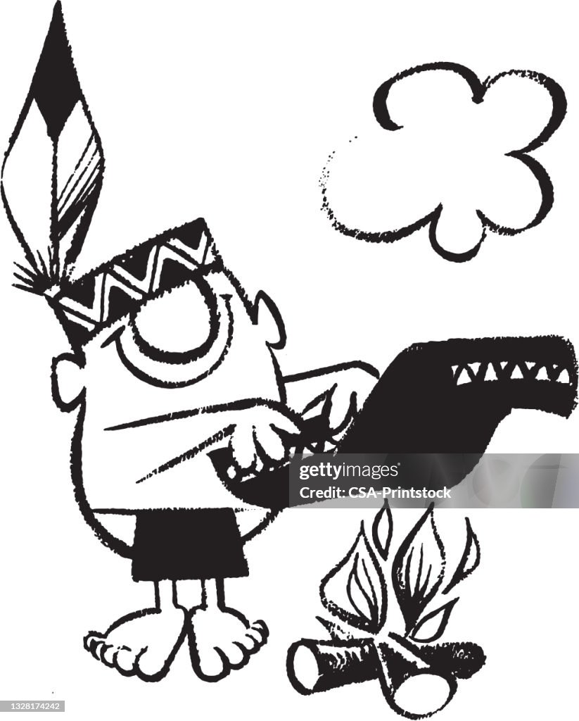 Illustration of Native American man sending smoke signals