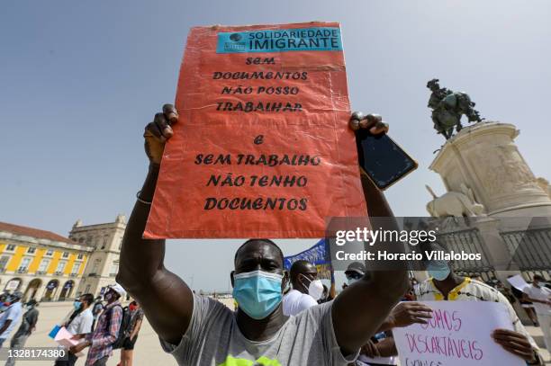 Demonstrators gather in Praça do Comercio to protest against current practices by SEF related to immigrants trying to get their First Residence...