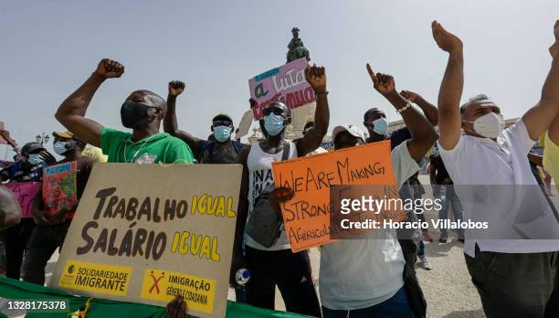 Demonstrators gather in Praça do Comercio to protest against current practices by SEF related to immigrants trying to get their First Residence...