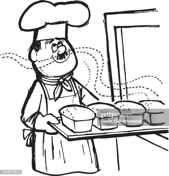 illustration of baker - baker smelling bread stock illustrations