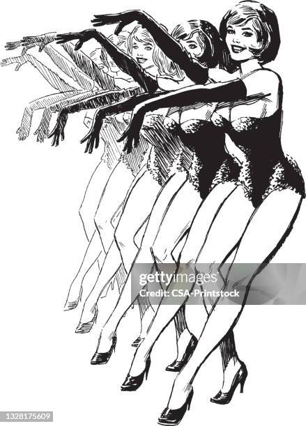 stockillustraties, clipart, cartoons en iconen met illustration of group of female dancers - pin-up meisje