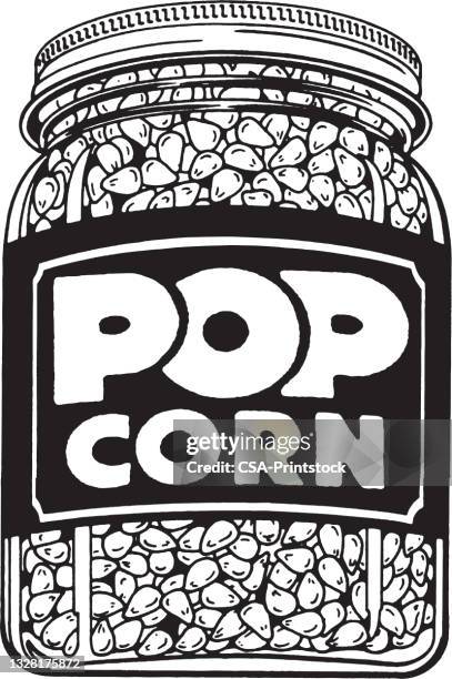 illustration with jar of pop corn - popcorn white background stock illustrations