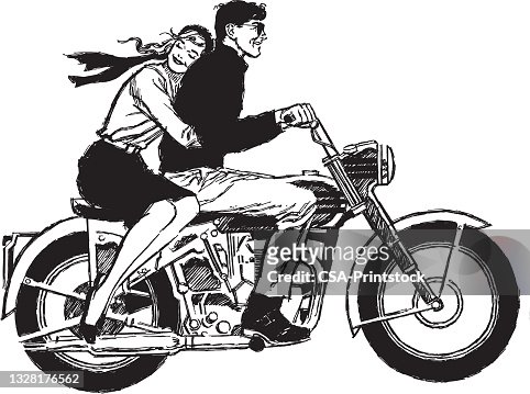 Illustration Of Couple Riding Motorcycle High-Res Vector Graphic - Getty  Images