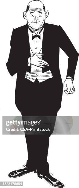 illustration of man wearing tuxedo - tuxedo stock illustrations