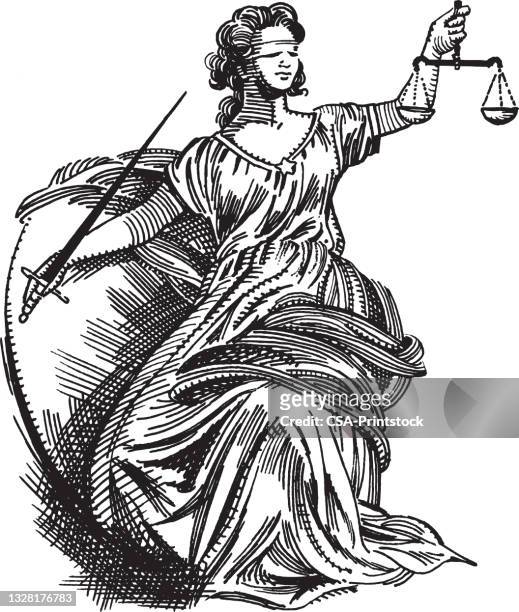 stockillustraties, clipart, cartoons en iconen met illustration of lady justice - gerechtigheid
