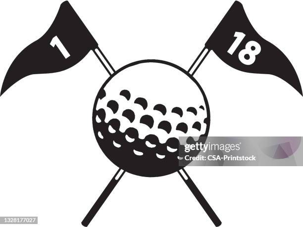 illustrations, cliparts, dessins animés et icônes de balle de golf avec drapeaux de golf - drapeau de golf