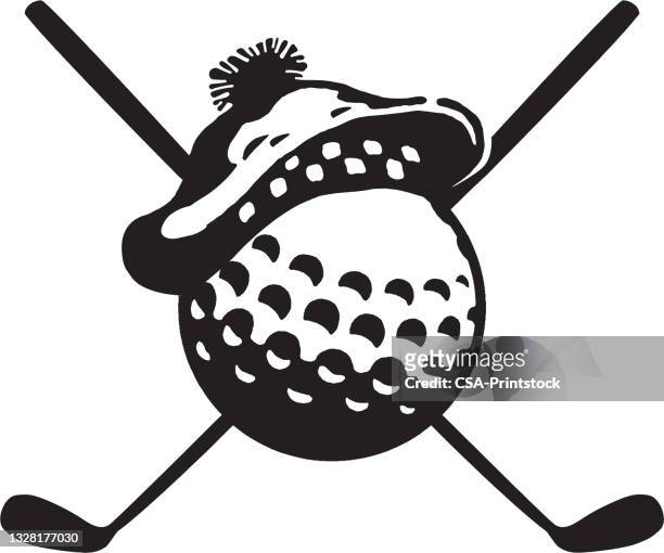ilustrações, clipart, desenhos animados e ícones de bola de golfe com tacos de golfe e boina especial - taco de golfe