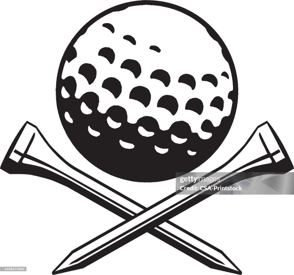 View of golf ball with golf ball stand crossed under