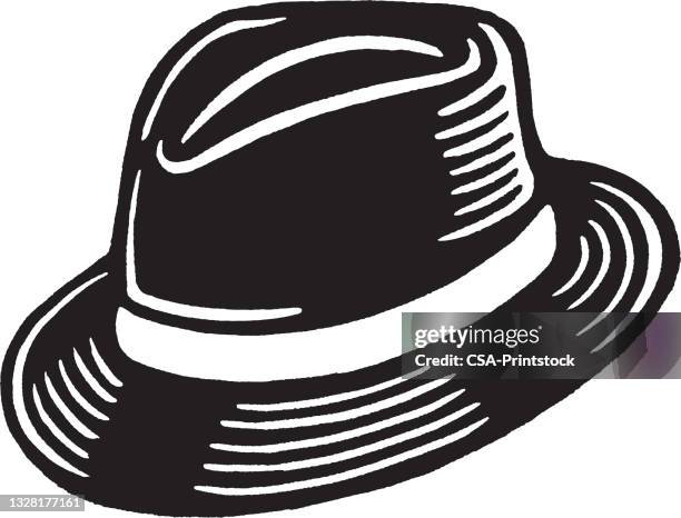 ilustraciones, imágenes clip art, dibujos animados e iconos de stock de fedora negro anticuado - sombrero fedora