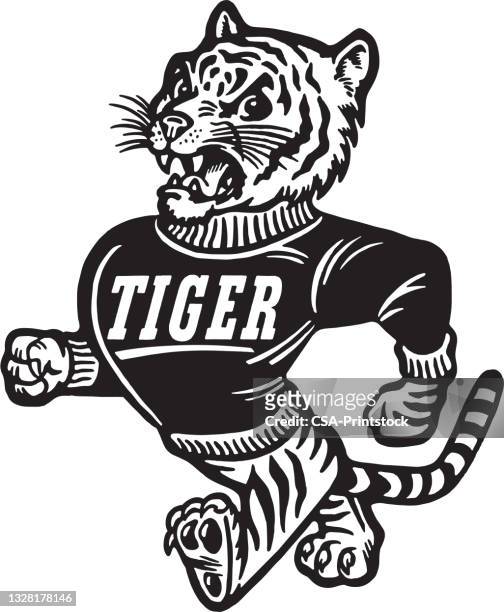 view of cartoon tiger - team mascot - wildcat mascot stock illustrations