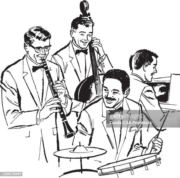 ilustrações de stock, clip art, desenhos animados e ícones de illustration of band playing instruments - grupo de entretenimento