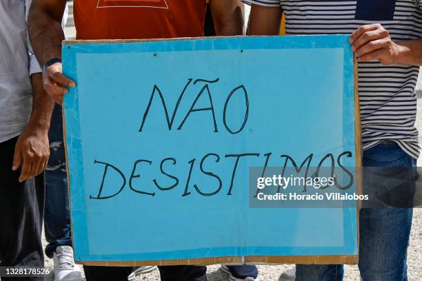 Demonstrators gather in Praça do Comercio to protest against current practices by SEF related to immigrants trying to get their First Residence...