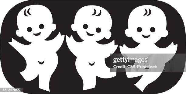 three dancing babies - triplets stock illustrations