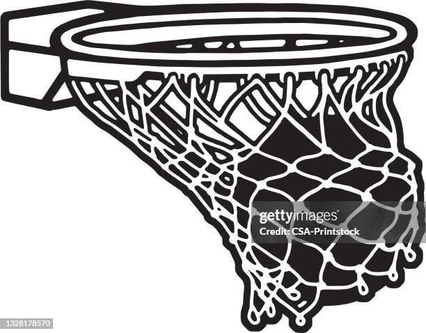 basketball schwenkt in einem reifen - basketball net stock-grafiken, -clipart, -cartoons und -symbole