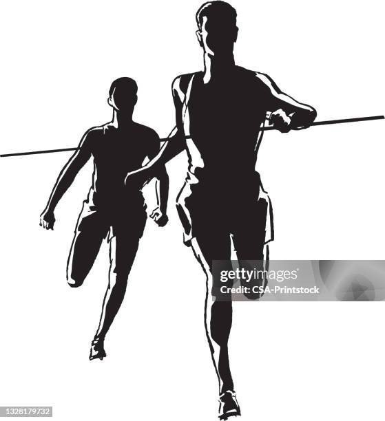 runner crossing the finish line - runner athlete stock illustrations