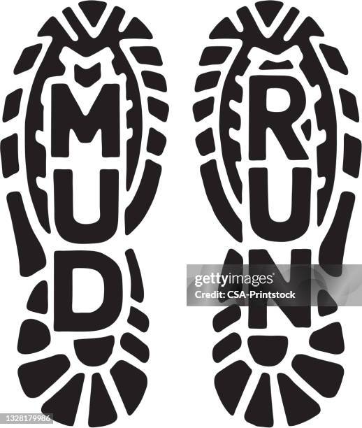stockillustraties, clipart, cartoons en iconen met mud run shoe print - mud run