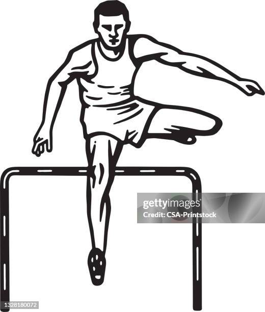 man running hurdles - hurdle stock illustrations