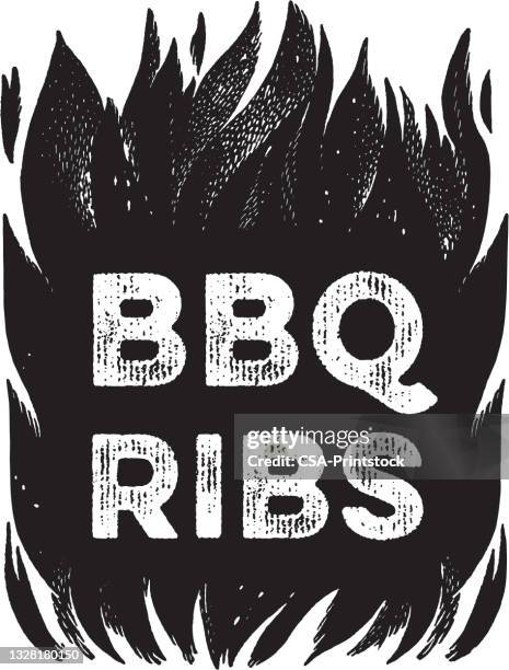 illustrazioni stock, clip art, cartoni animati e icone di tendenza di bbq ribs flames - grill fire meat