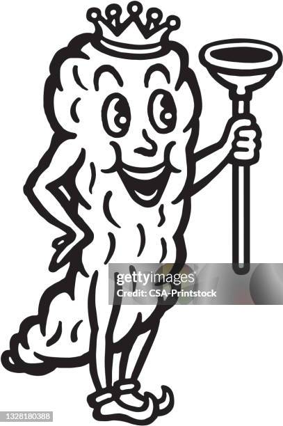 king poop with plunger - kawaii stock illustrations