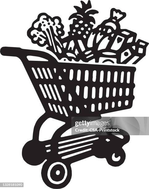 ilustrações, clipart, desenhos animados e ícones de carrinho cheio de mantimentos - shopping cart