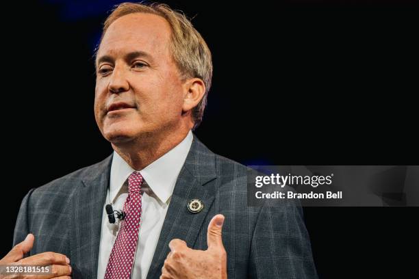 Texas Attorney General Ken Paxton speaks during the Conservative Political Action Conference CPAC held at the Hilton Anatole on July 11, 2021 in...