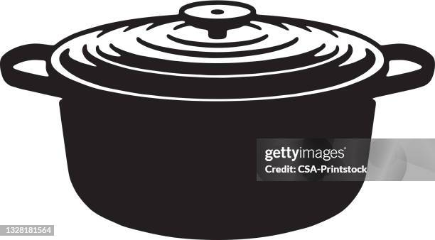 stockillustraties, clipart, cartoons en iconen met dutch oven - zware gietijzeren braadpan
