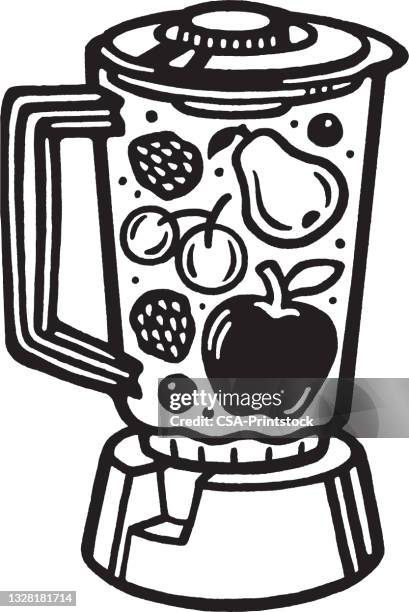 fruit in a blender - kitsch kitchen stock illustrations